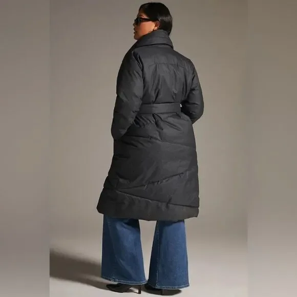 NWT Anthropologie Bernardo Wrap Puffer Jacket Plus Size 2X Black Belted Coat